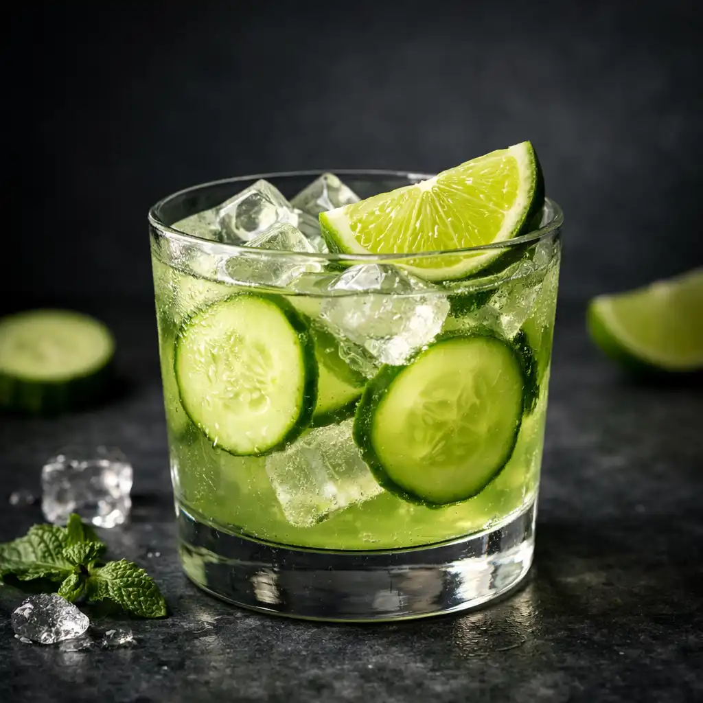 Wytrawny koktajl ogórkowy z sokiem z limonki, syropem z agawy i wodą gazowaną